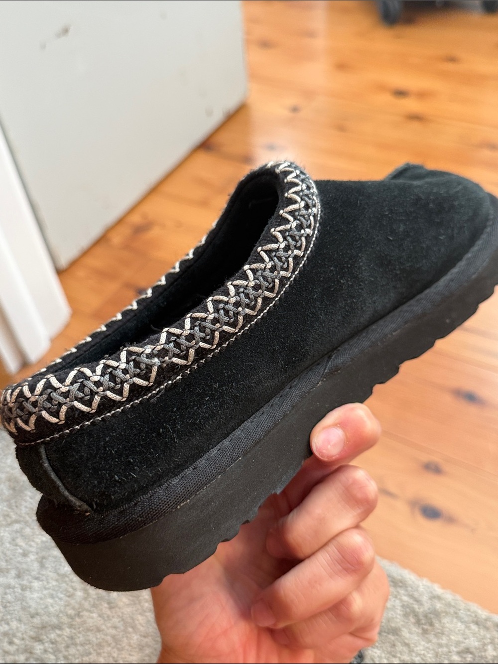 UGG Black Tasman size 9 Suede Slip-On Clog with Contrast Woven Collar - Picture 12 of 16